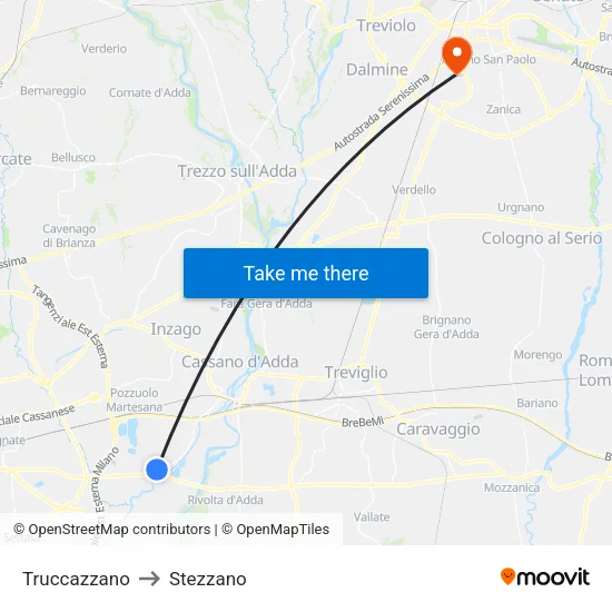 Truccazzano to Stezzano map
