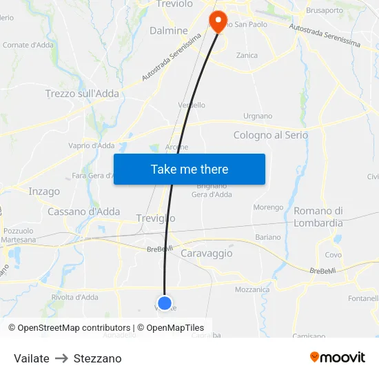 Vailate to Stezzano map