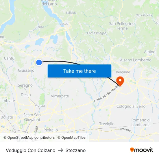 Veduggio con Colzano to Stezzano map