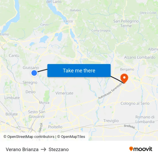 Verano Brianza to Stezzano map