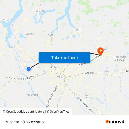 Buscate to Stezzano map