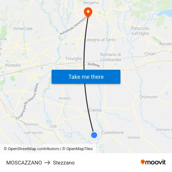 Moscazzano to Stezzano map