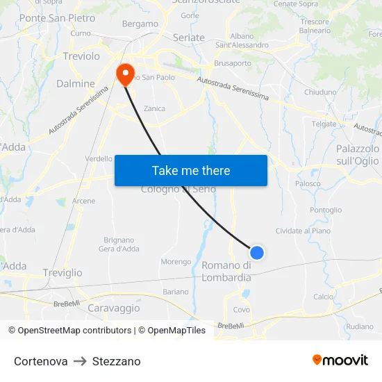 Cortenova to Stezzano map