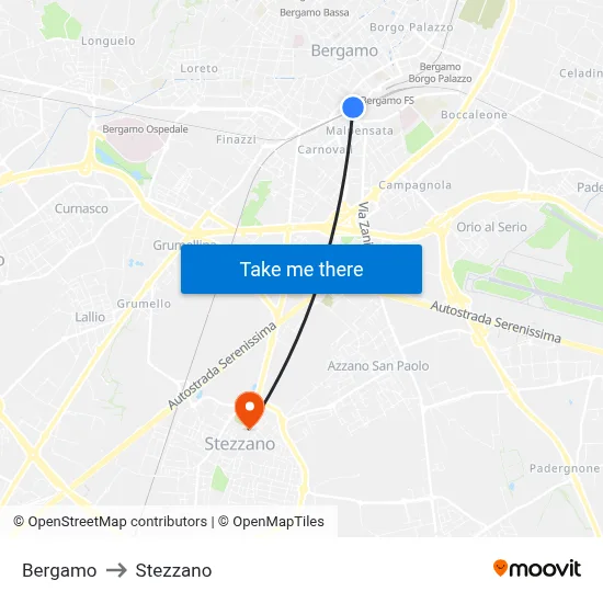 Bergamo to Stezzano map