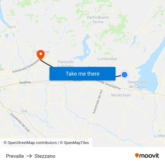 Prevalle to Stezzano map