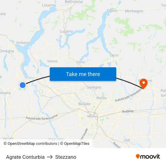 Agrate Conturbia to Stezzano map