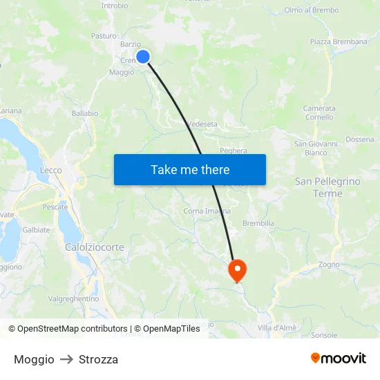 Moggio to Strozza map