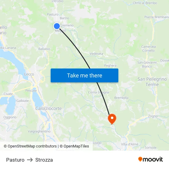 Pasturo to Strozza map
