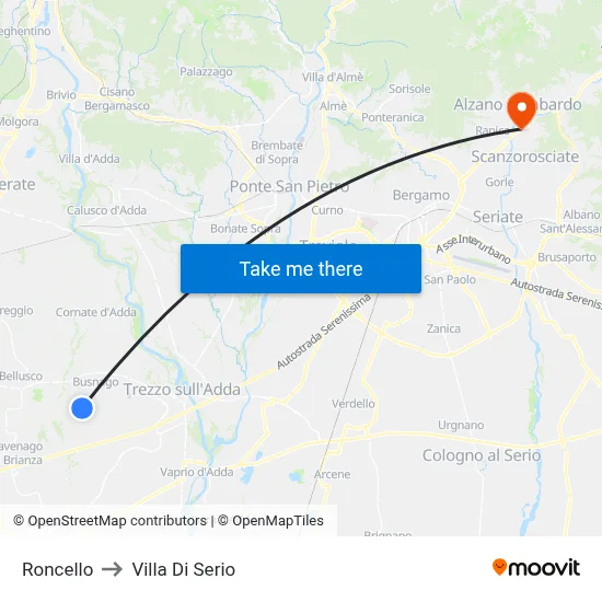 Roncello to Villa di Serio map