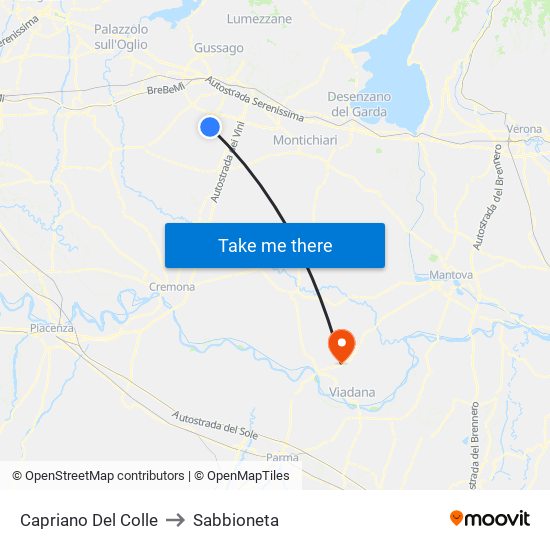 Capriano Del Colle to Sabbioneta map