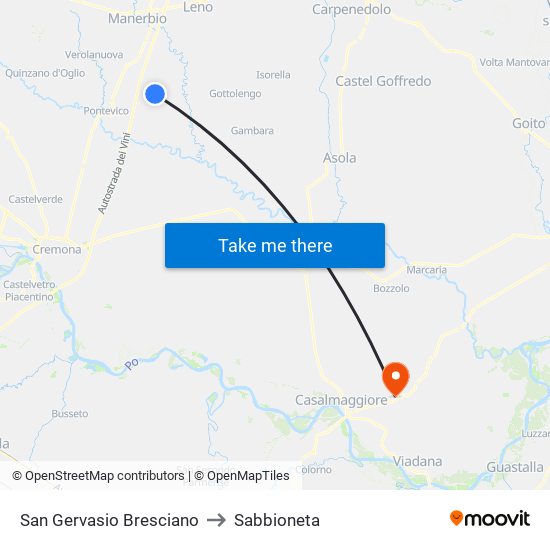 San Gervasio Bresciano to Sabbioneta map
