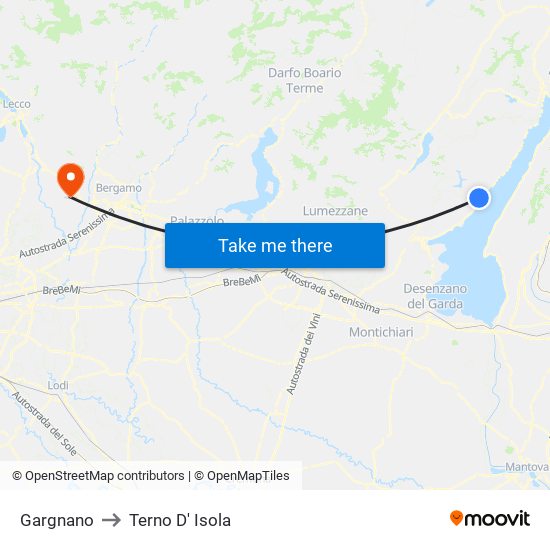 Gargnano to Terno D' Isola map