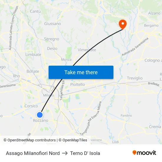 Assago Milanofiori Nord to Terno D' Isola map