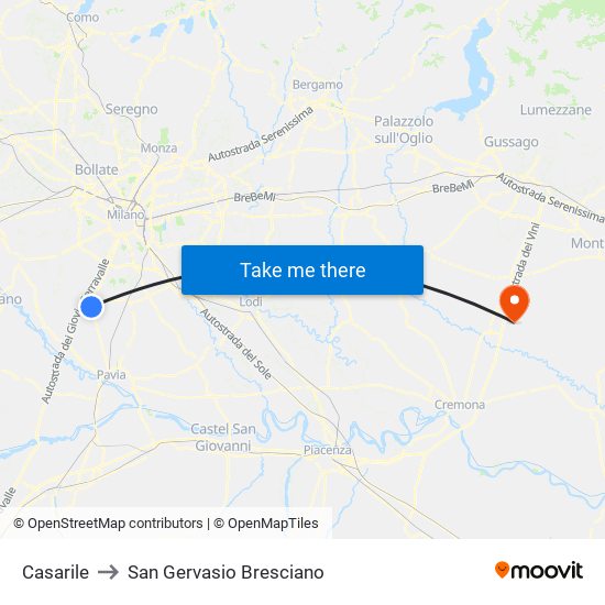 Casarile to San Gervasio Bresciano map