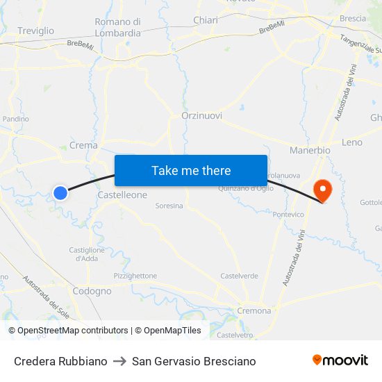 Credera Rubbiano to San Gervasio Bresciano map