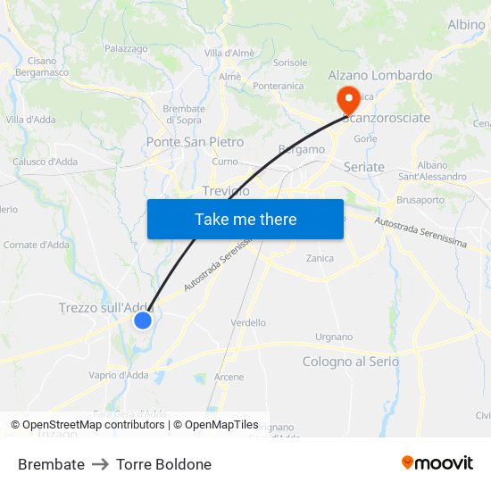 Brembate to Torre Boldone map