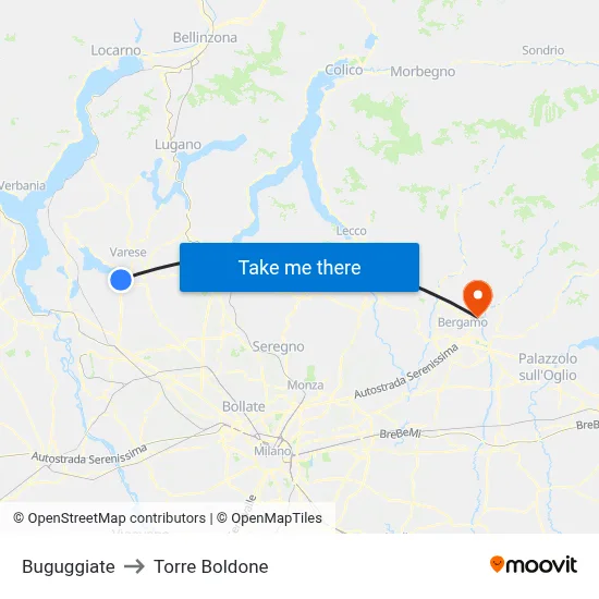Buguggiate to Torre Boldone map