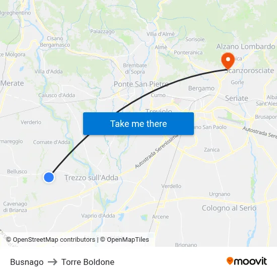 Busnago to Torre Boldone map