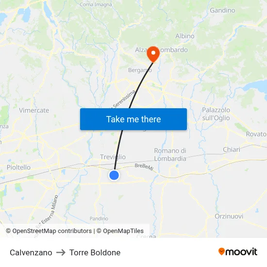 Calvenzano to Torre Boldone map