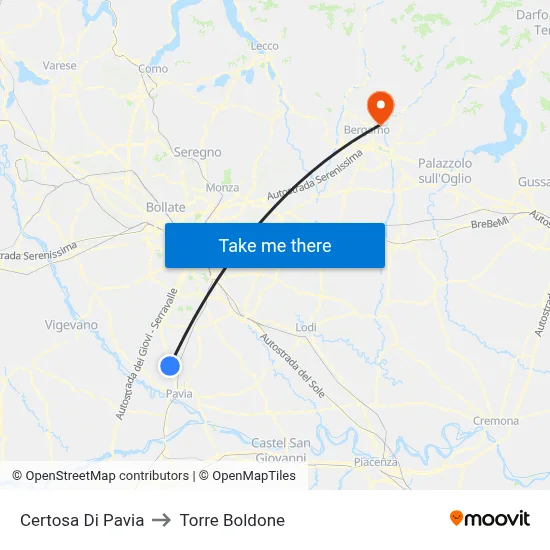 Certosa Di Pavia to Torre Boldone map