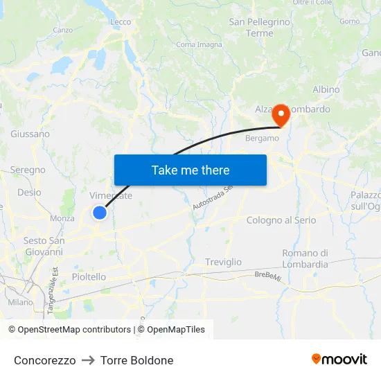Concorezzo to Torre Boldone map