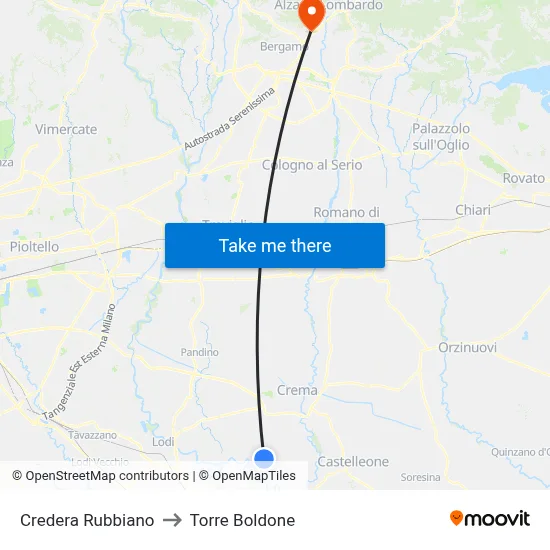 Credera Rubbiano to Torre Boldone map