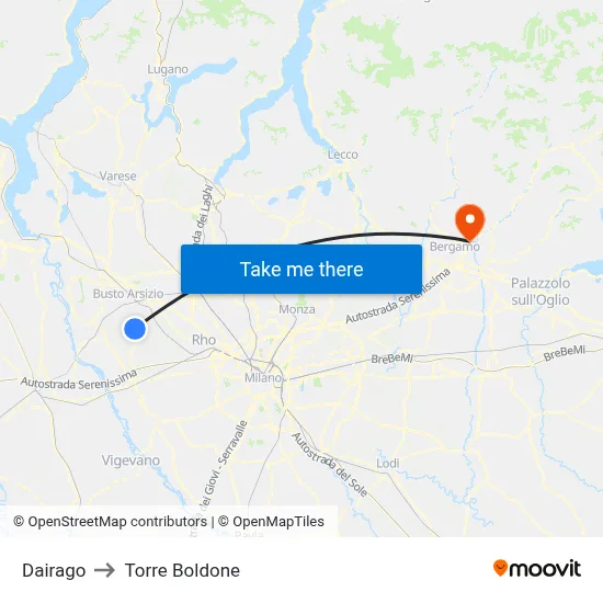 Dairago to Torre Boldone map
