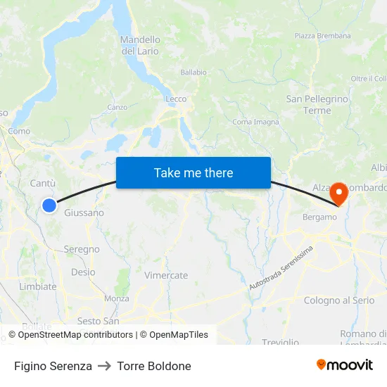 Figino Serenza to Torre Boldone map