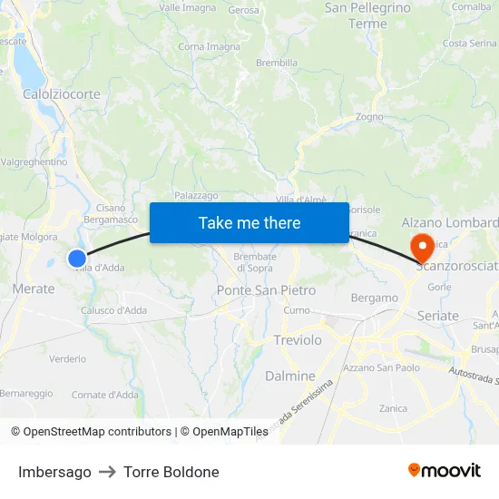 Imbersago to Torre Boldone map