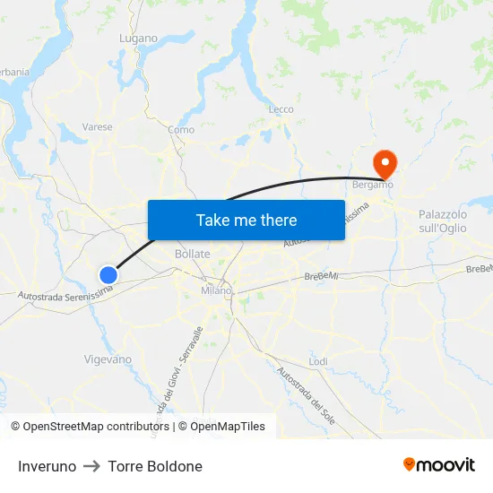 Inveruno to Torre Boldone map