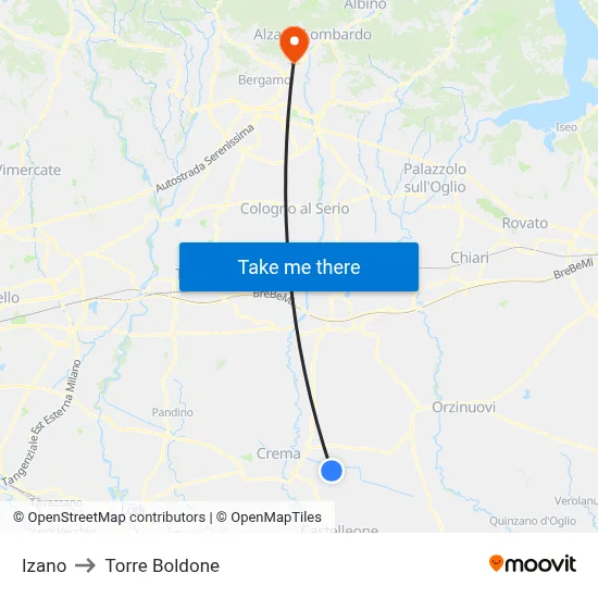 Izano to Torre Boldone map