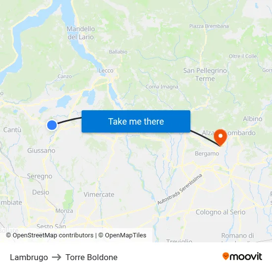 Lambrugo to Torre Boldone map