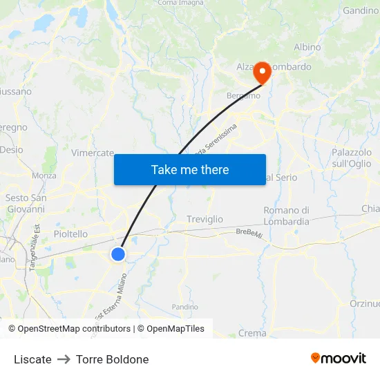Liscate to Torre Boldone map