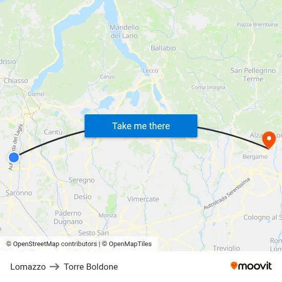 Lomazzo to Torre Boldone map