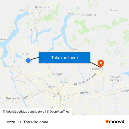 Lozza to Torre Boldone map