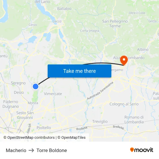 Macherio to Torre Boldone map