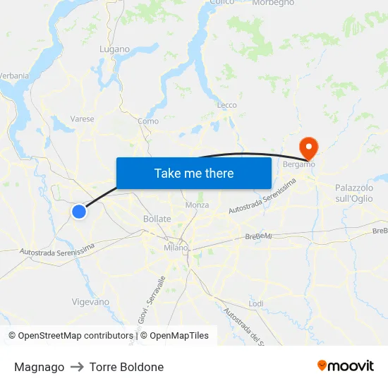 Magnago to Torre Boldone map