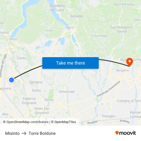 Misinto to Torre Boldone map