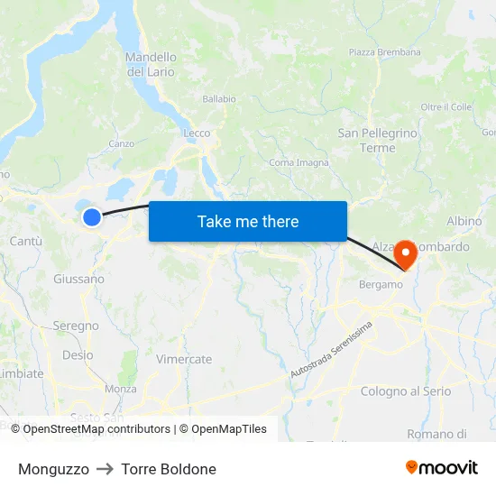 Monguzzo to Torre Boldone map