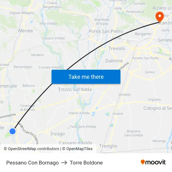 Pessano Con Bornago to Torre Boldone map