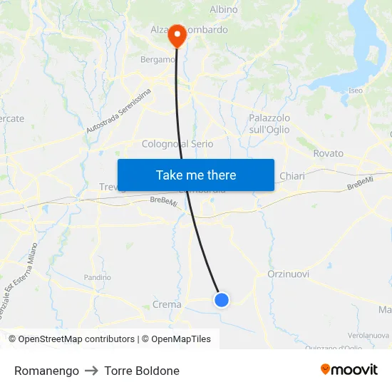 Romanengo to Torre Boldone map