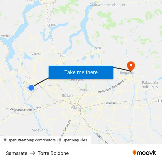 Samarate to Torre Boldone map