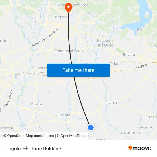 Trigolo to Torre Boldone map