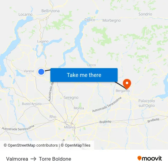 Valmorea to Torre Boldone map
