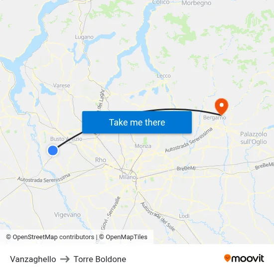 Vanzaghello to Torre Boldone map