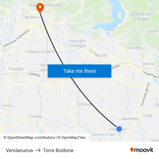 Verolanuova to Torre Boldone map