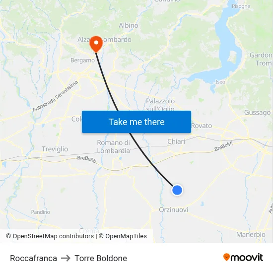 Roccafranca to Torre Boldone map