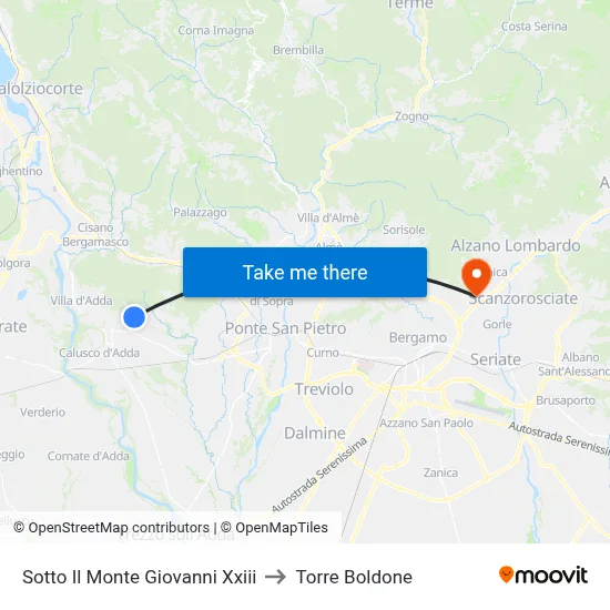 Sotto Il Monte Giovanni Xxiii to Torre Boldone map