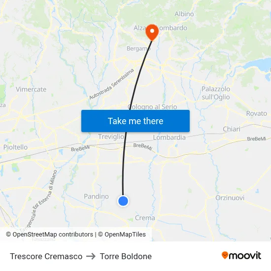 Trescore Cremasco to Torre Boldone map