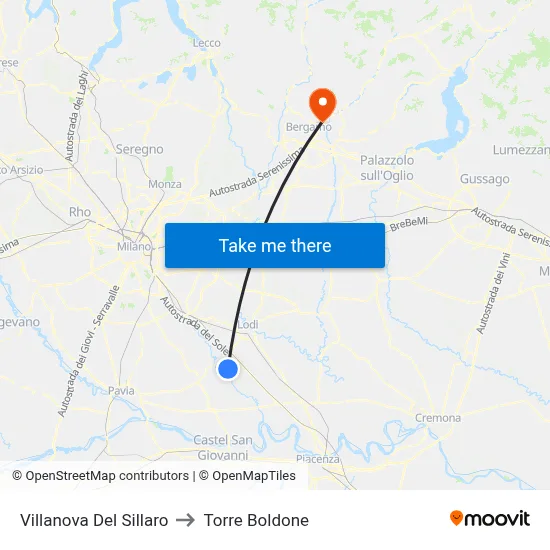 Villanova Del Sillaro to Torre Boldone map
